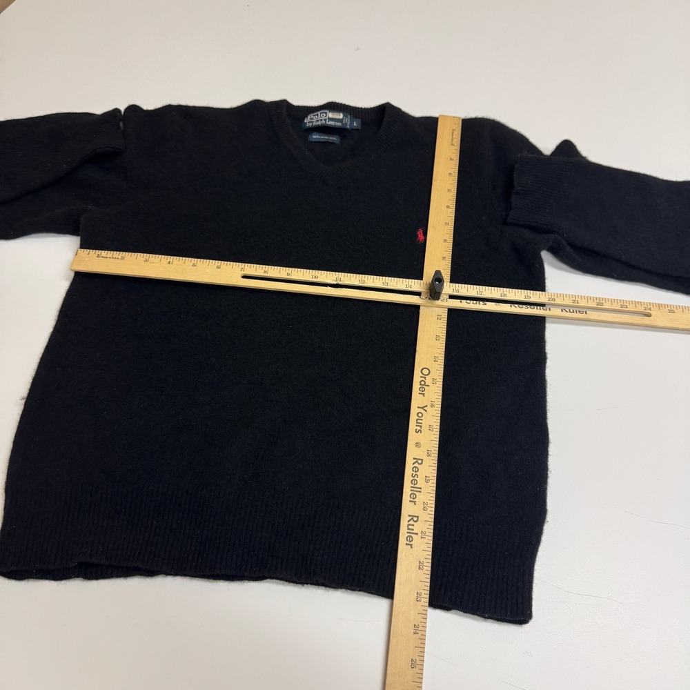 Polo Ralph Lauren Sweater Womens Large Black Lambs Wool V Neck Red Pony Logo - Picture 4 of 6